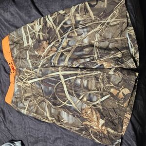 Camo Men's Shorts with Orange Trim